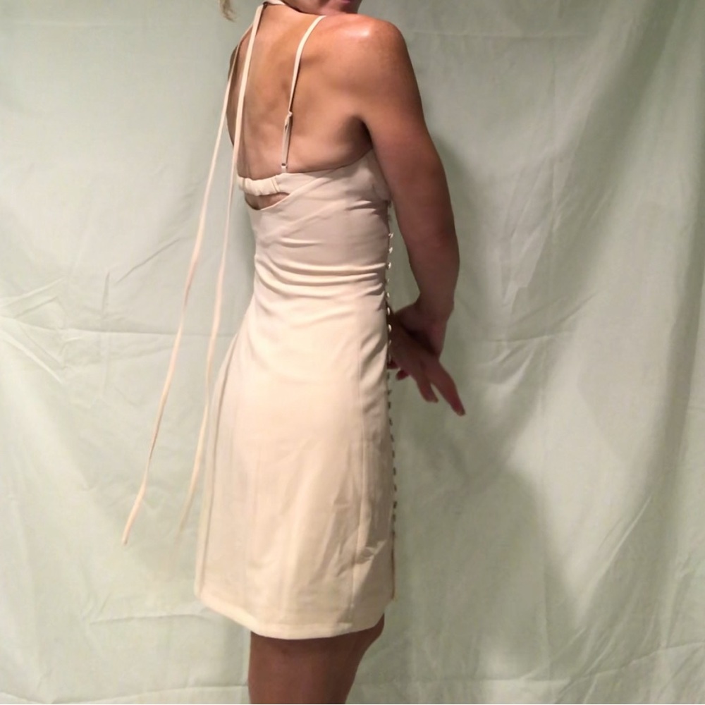 Jonathan Simkhai: Cream Ribbed Ruched Mini Dress - Picture 4 of 6